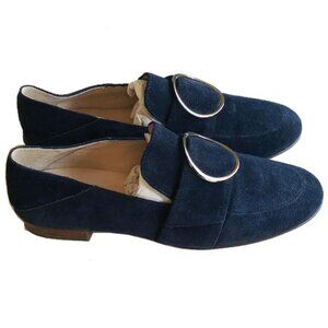 Hogl Premium Suede Leather Flats Loafers 7 Blue Gold Buckle EU 36 UK 3.5 Hoegl